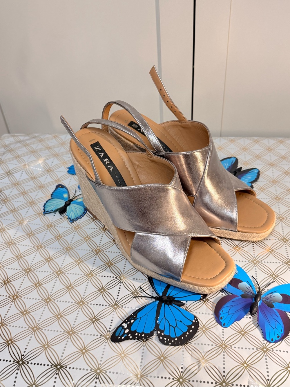 Zara Silver Metallic Wedge Sandals